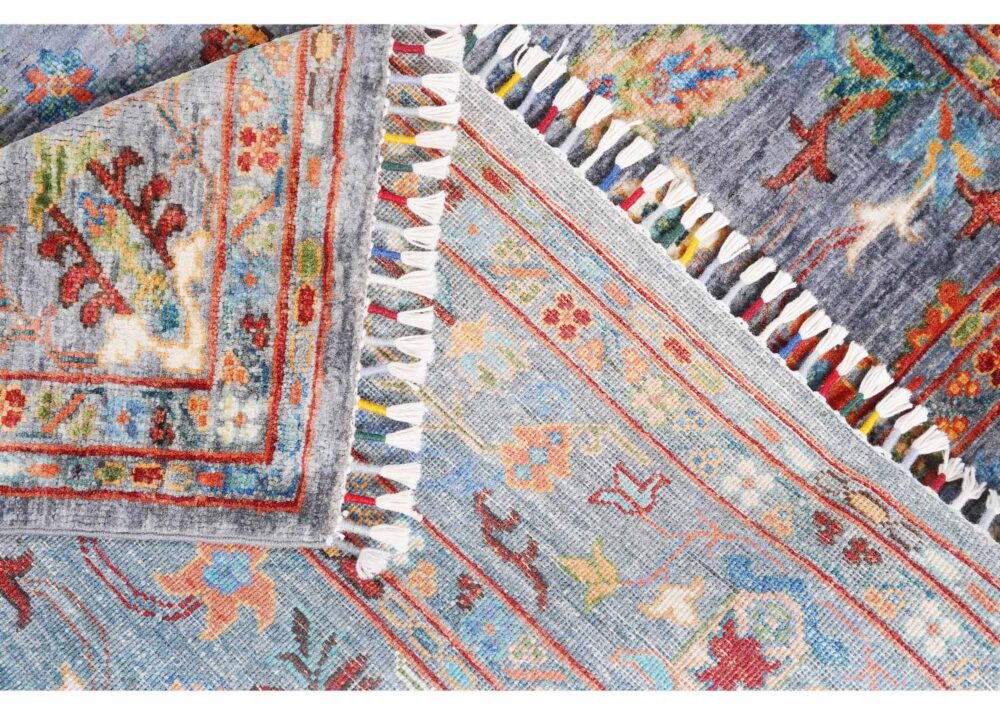 Sultani Grey Floral Rug Hand-Knotted Traditional with Wool 6.8x4.4 ft - Rugs Turkey