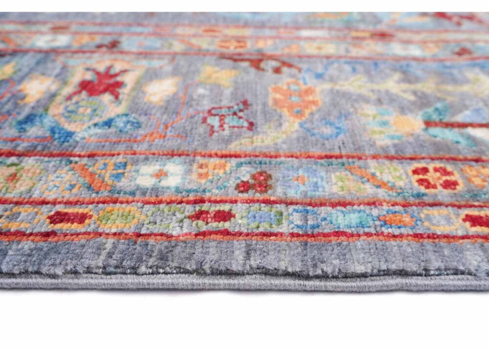 Sultani Grey Floral Rug Hand-Knotted Traditional with Wool 6.8x4.4 ft - Rugs Turkey