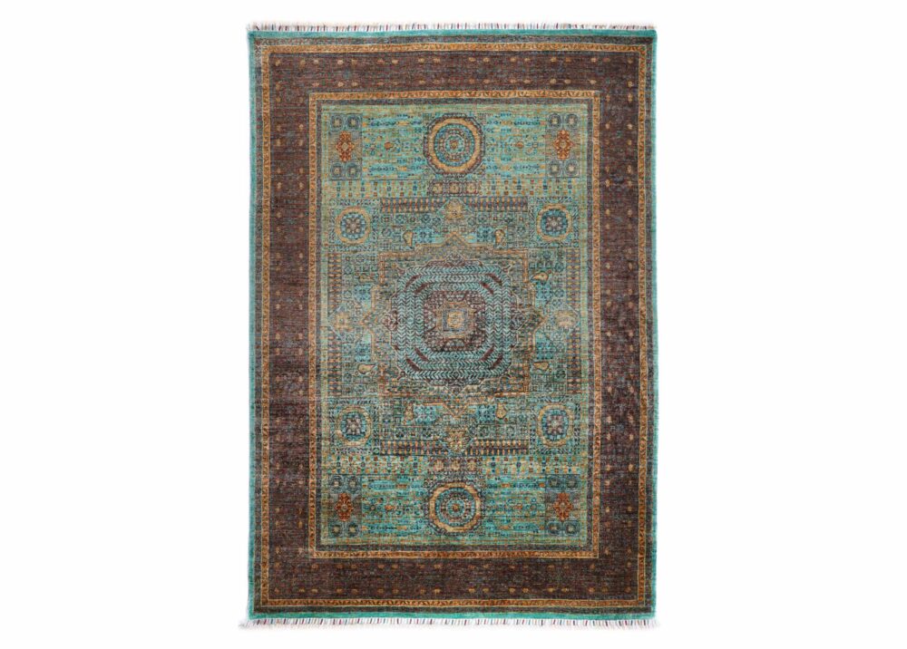 Traditional Brown and Green Rug Hand-Knotted Memluk 8x5.7 ft - Rugs Turkey