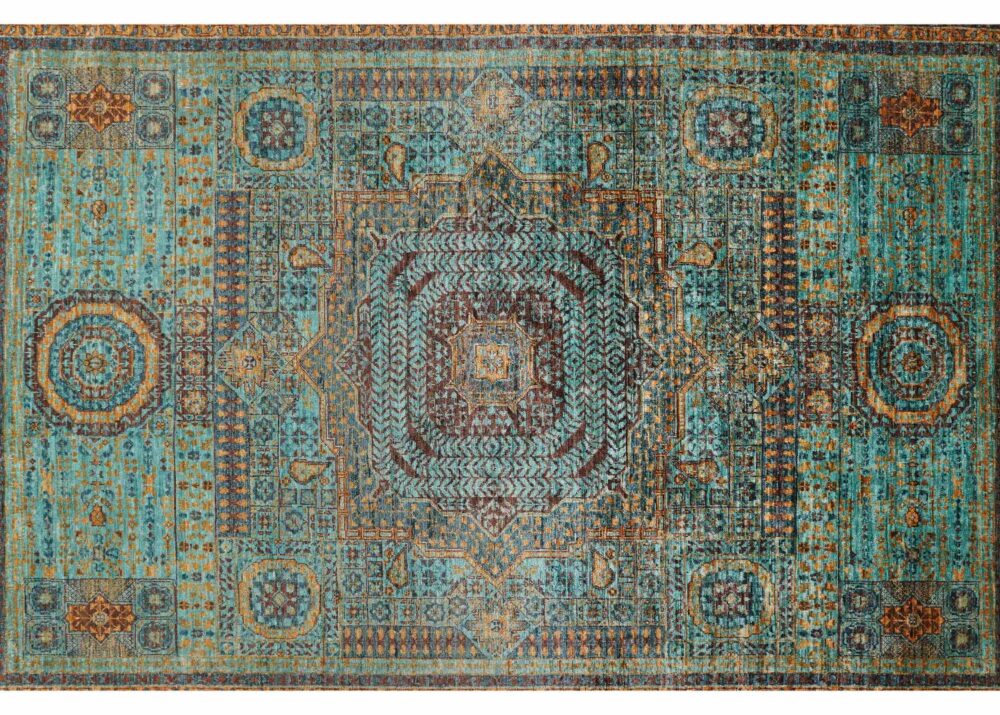 Traditional Brown and Green Rug Hand-Knotted Memluk 8x5.7 ft - Rugs Turkey