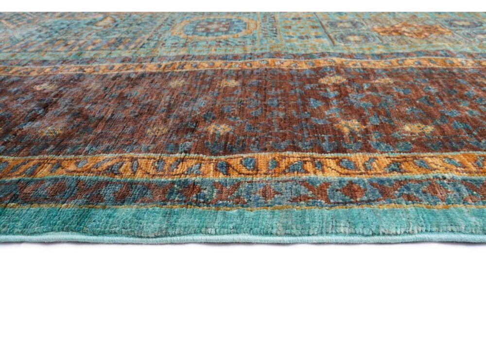 Traditional Brown and Green Rug Hand-Knotted Memluk 8x5.7 ft - Rugs Turkey