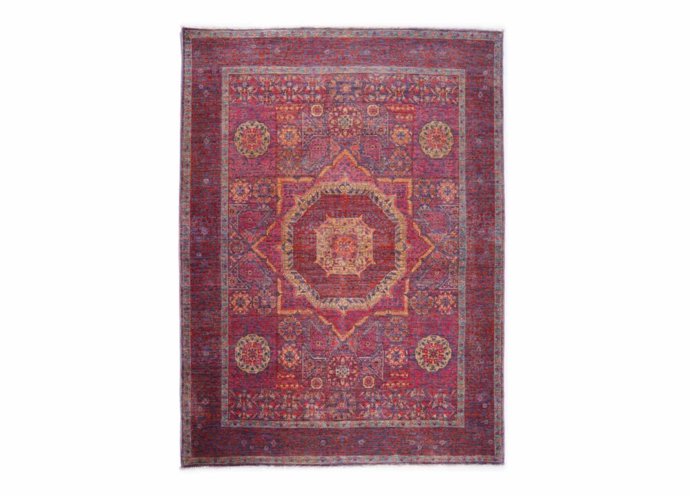 Traditional Geometric Pattern Wool Cotton Red Rug 6.4x4.9 ft Memluk - Rugs Turkey