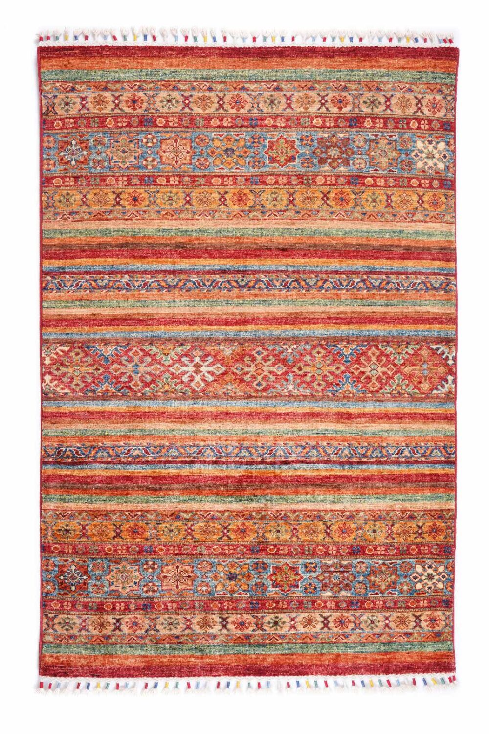 Traditional Horcun Striped Wool Rug 4.9x3.3 Hand-Knotted WoolCotton - Rugs Turkey