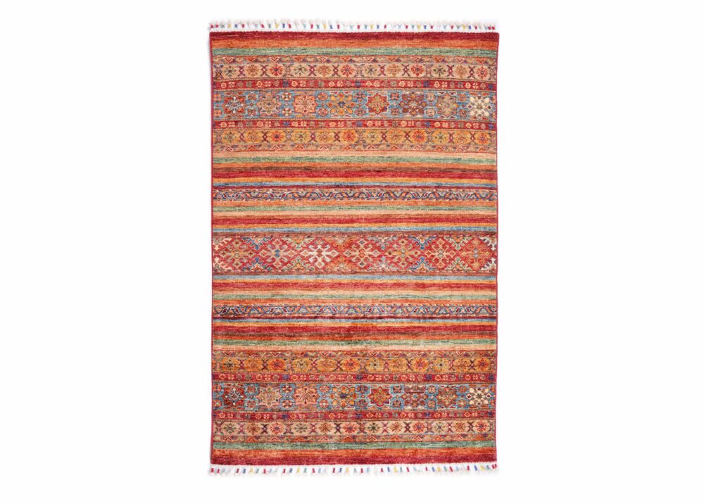 Traditional Horcun Striped Wool Rug 4.9x3.3 Hand-Knotted WoolCotton - Rugs Turkey