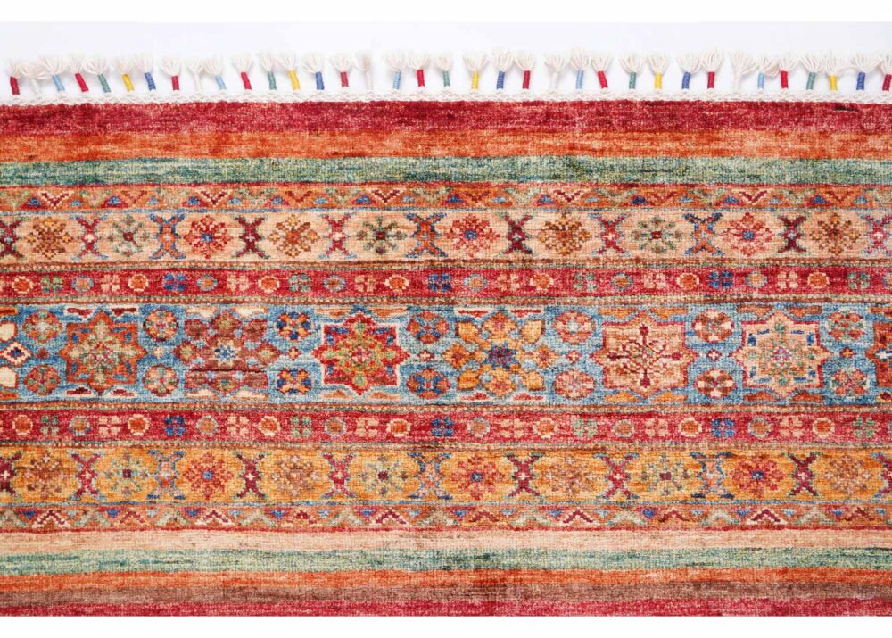 Traditional Horcun Striped Wool Rug 4.9x3.3 Hand-Knotted WoolCotton - Rugs Turkey