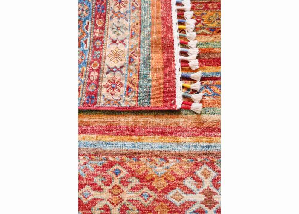 Traditional Horcun Striped Wool Rug 4.9x3.3 Hand-Knotted WoolCotton - Rugs Turkey