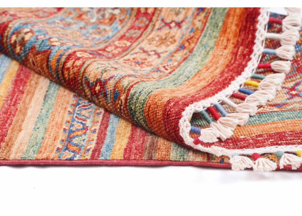 Traditional Horcun Striped Wool Rug 4.9x3.3 Hand-Knotted WoolCotton - Rugs Turkey