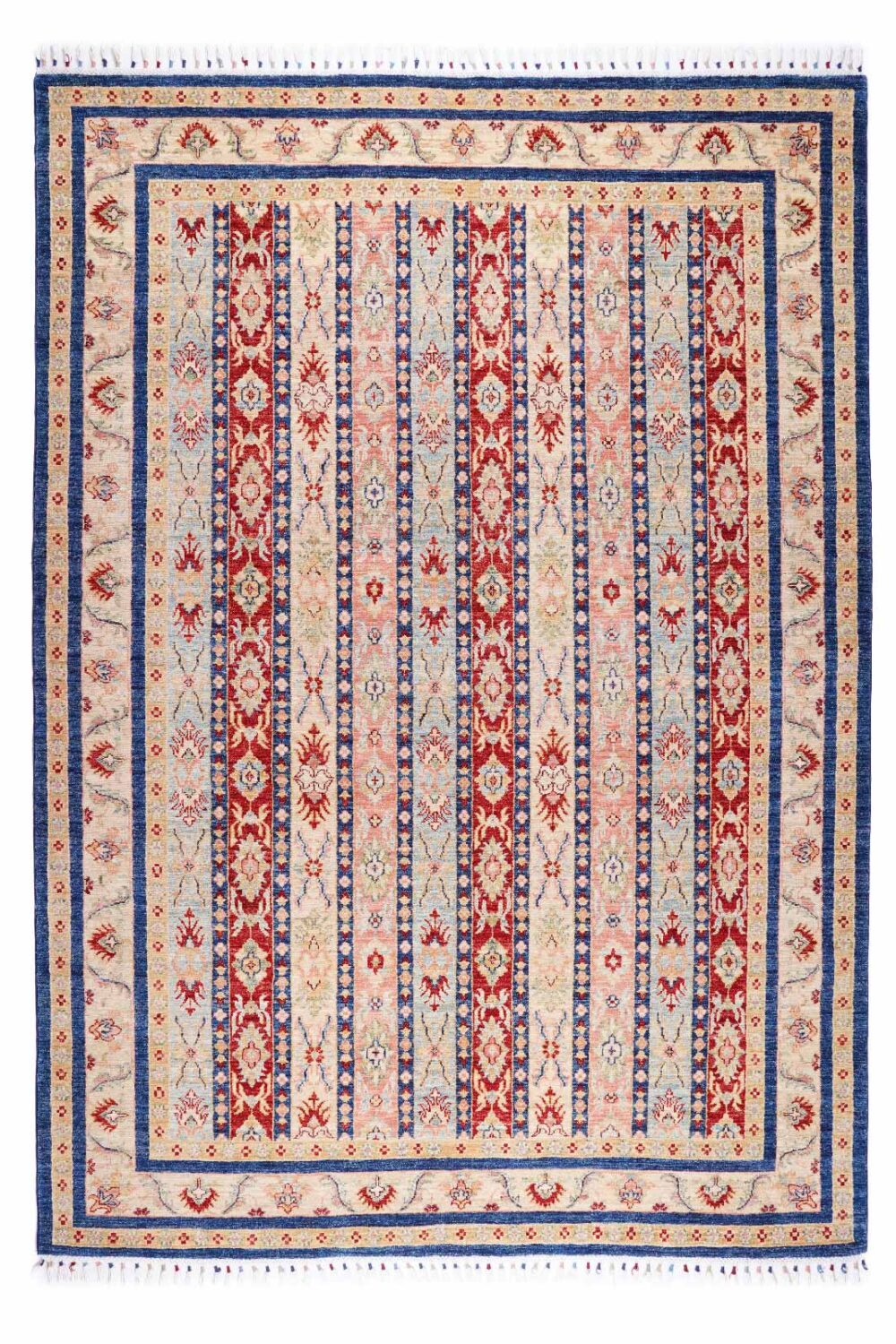 Traditional Horgan Blue Striped Rug Hand-Knotted 8.3x5.5 ft - Rugs Turkey