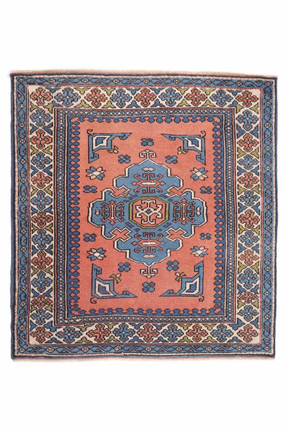 Traditional Kars 4x4 Wool Rug Semi-Old Blue & Orange - Rugs Turkey