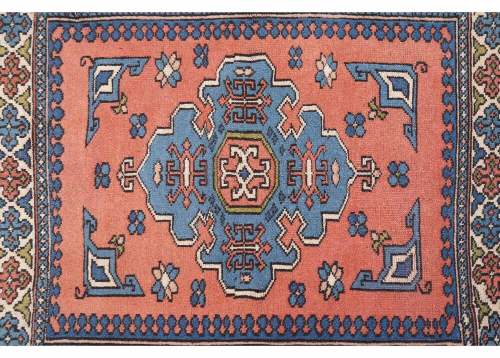 Traditional Kars 4x4 Wool Rug Semi-Old Blue & Orange - Rugs Turkey