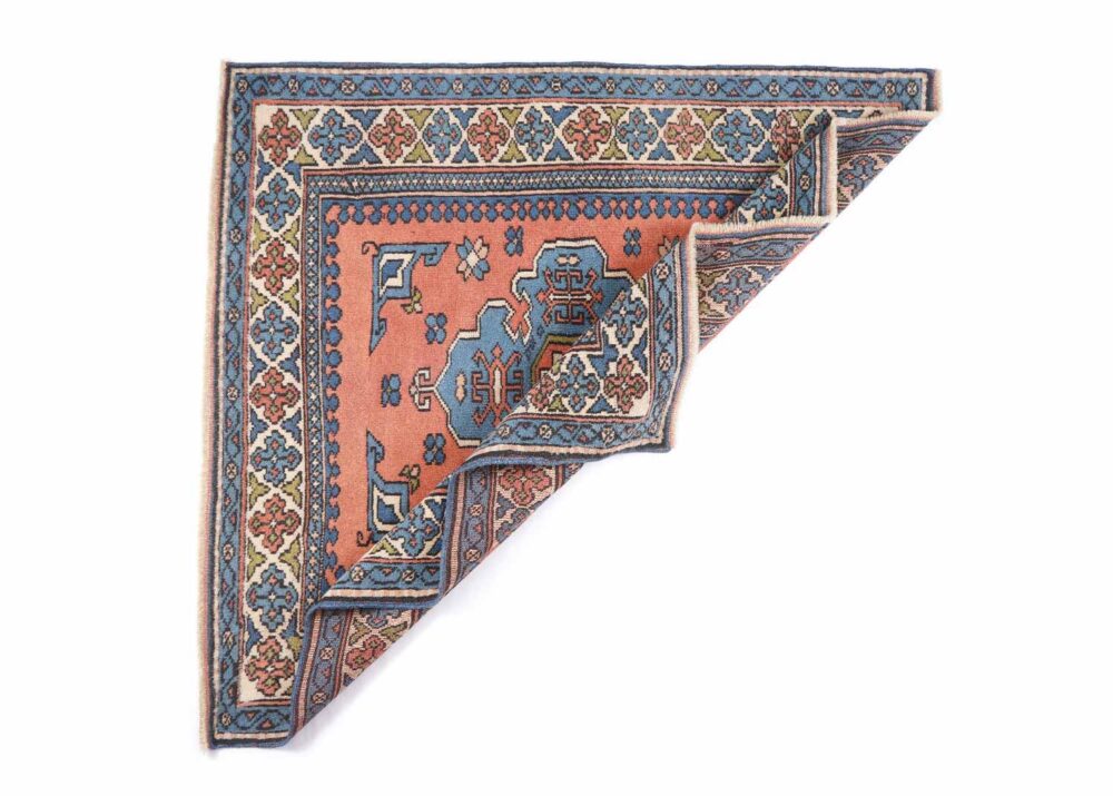 Traditional Kars 4x4 Wool Rug Semi-Old Blue & Orange - Rugs Turkey