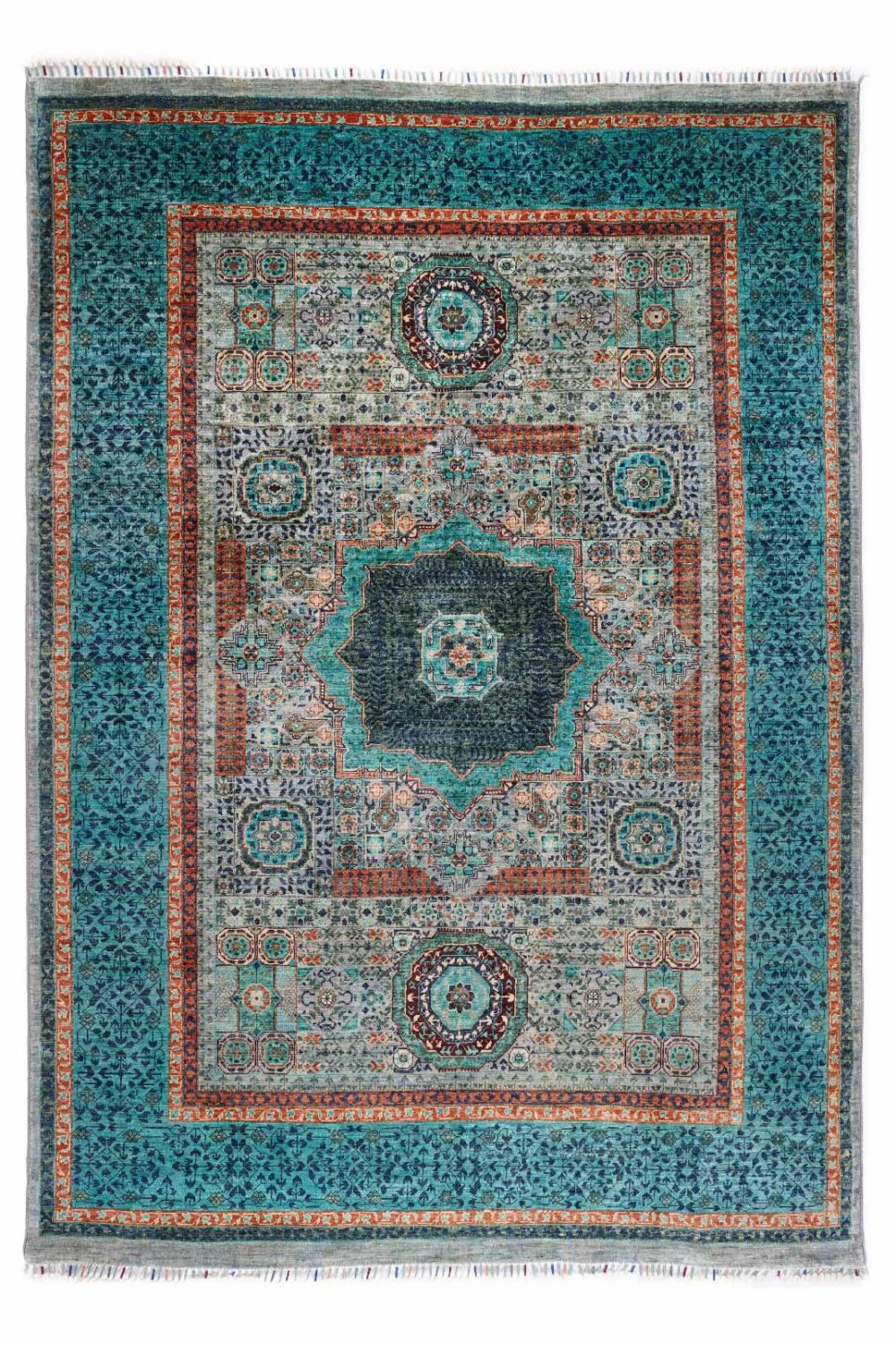 Traditional Memluk Blue Bedroom Rug Hand-Knotted with Wool & Cotton - Rugs Turkey