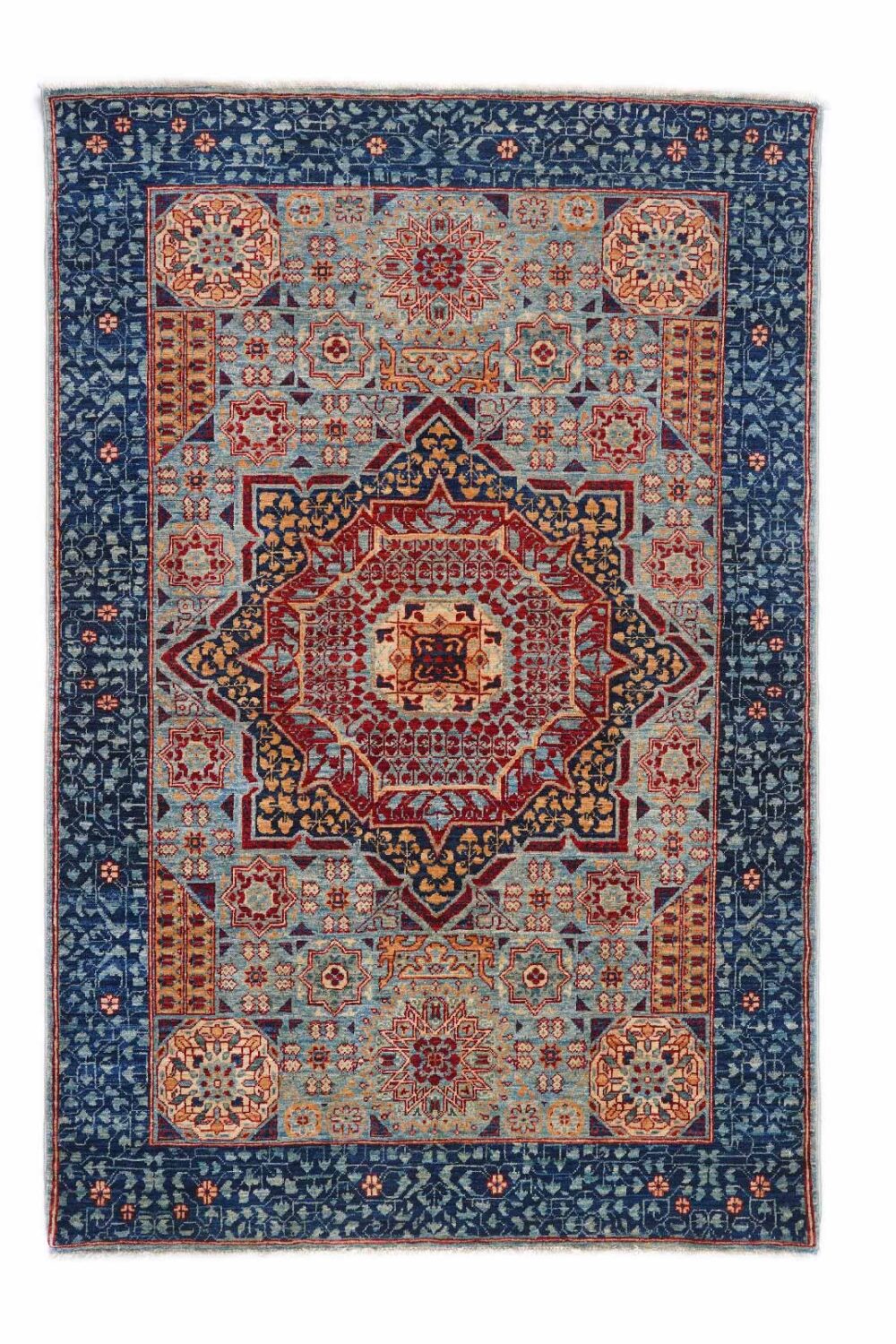 Traditional Memluk Blue Geometric Rug Hand-Knotted 5x3 ft - Rugs Turkey