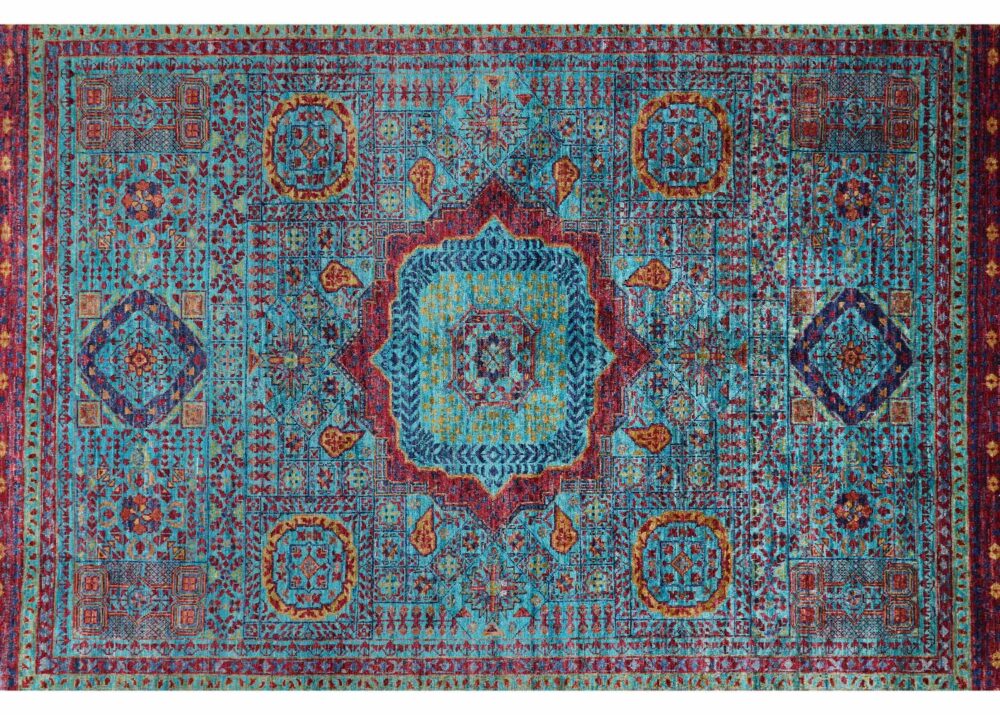 Traditional Memluk Red Blue Area Rug Hand-Knotted Wool-Cotton 7x5 ft - Rugs Turkey