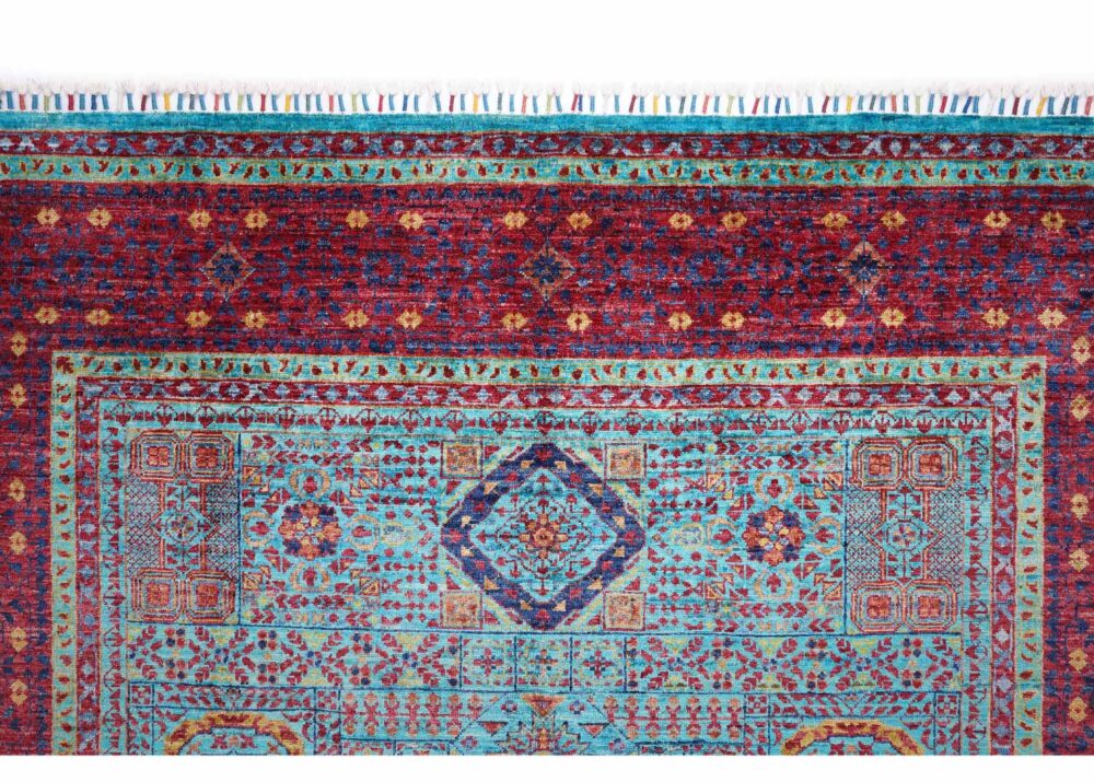 Traditional Memluk Red Blue Area Rug Hand-Knotted Wool-Cotton 7x5 ft - Rugs Turkey