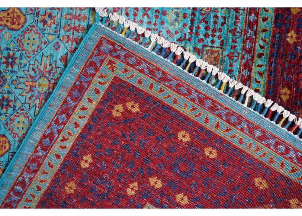 Traditional Memluk Red Blue Area Rug Hand-Knotted Wool-Cotton 7x5 ft - Rugs Turkey