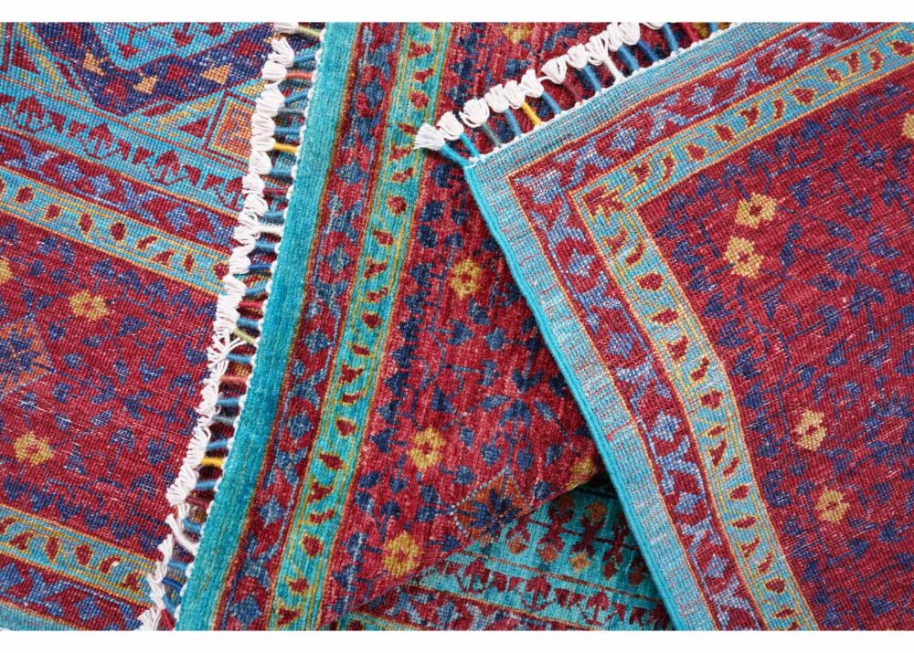 Traditional Memluk Red Blue Area Rug Hand-Knotted Wool-Cotton 7x5 ft - Rugs Turkey