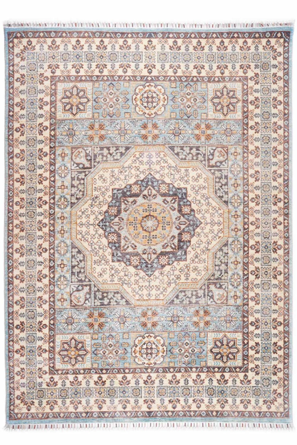 Traditional Memluk Rug Beige Brown - Geometric Pattern 6.5x4.9 ft - Rugs Turkey