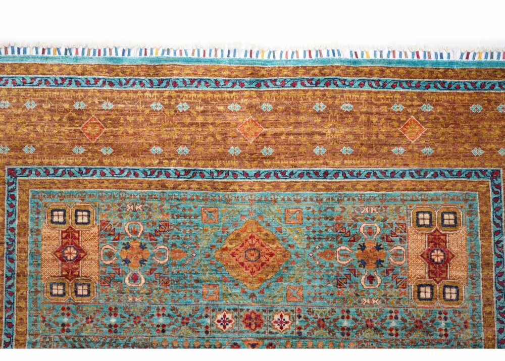 Traditional Orange and Blue Rug 7.8x5.7 ft Hand-Knotted Memluk - Rugs Turkey