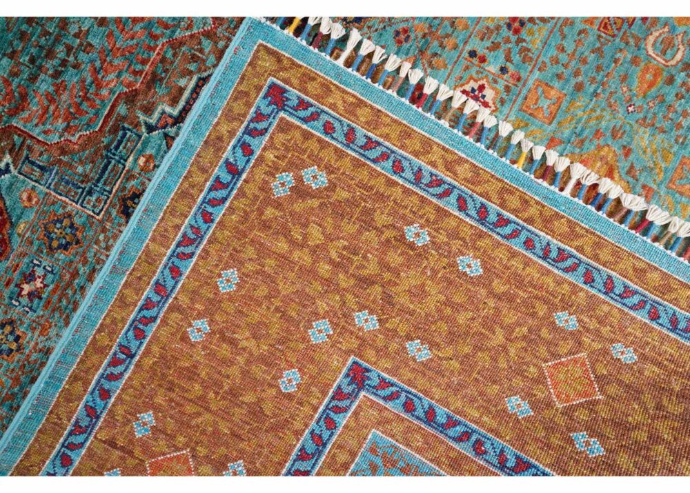 Traditional Orange and Blue Rug 7.8x5.7 ft Hand-Knotted Memluk - Rugs Turkey