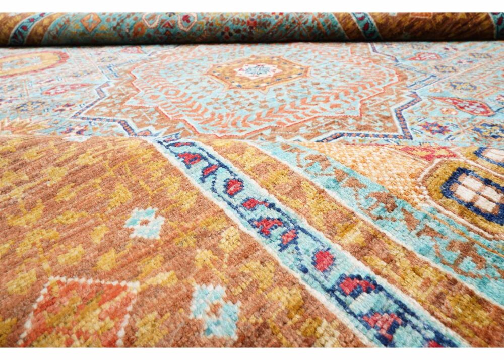 Traditional Orange and Blue Rug 7.8x5.7 ft Hand-Knotted Memluk - Rugs Turkey