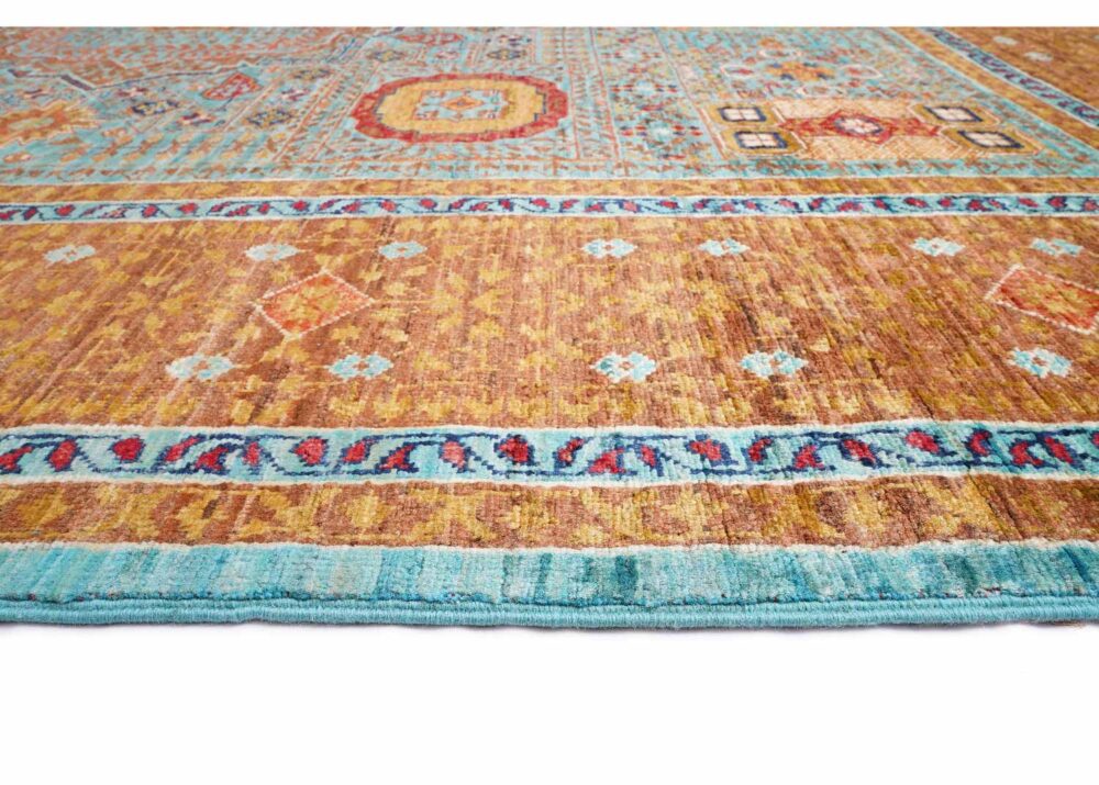 Traditional Orange and Blue Rug 7.8x5.7 ft Hand-Knotted Memluk - Rugs Turkey