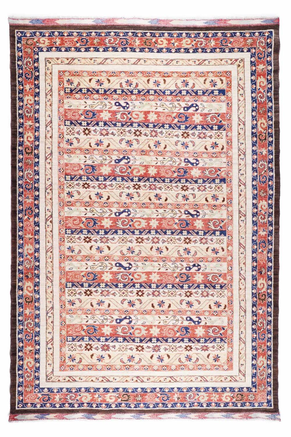 Traditional Outdoor Rug Stripe Pattern Orange-Beige 9x6.7 ft Sherwan - Rugs Turkey