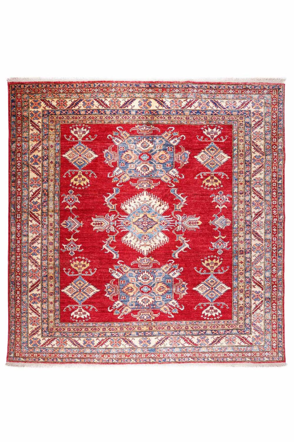 Traditional Red Square Rug - Hand-Knotted Sherwan 6.4x6.6 ft - Rugs Turkey