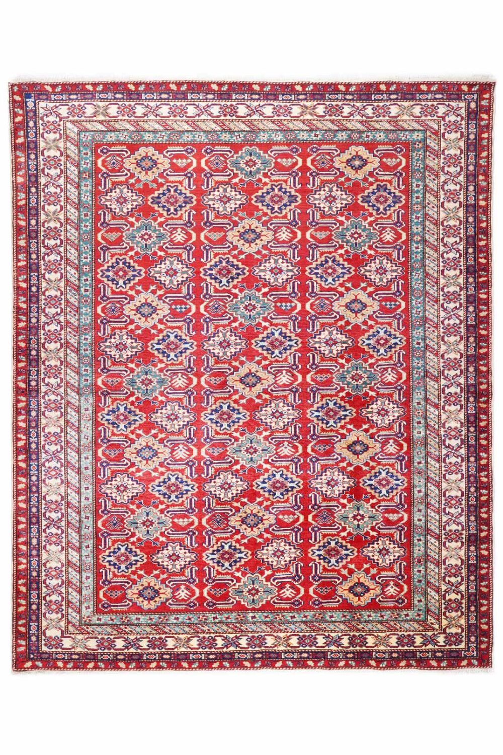 Traditional Sherwan Dining Area Rug - Hand-Knotted 7.2x5.9 ft Red-Blue - Rugs Turkey