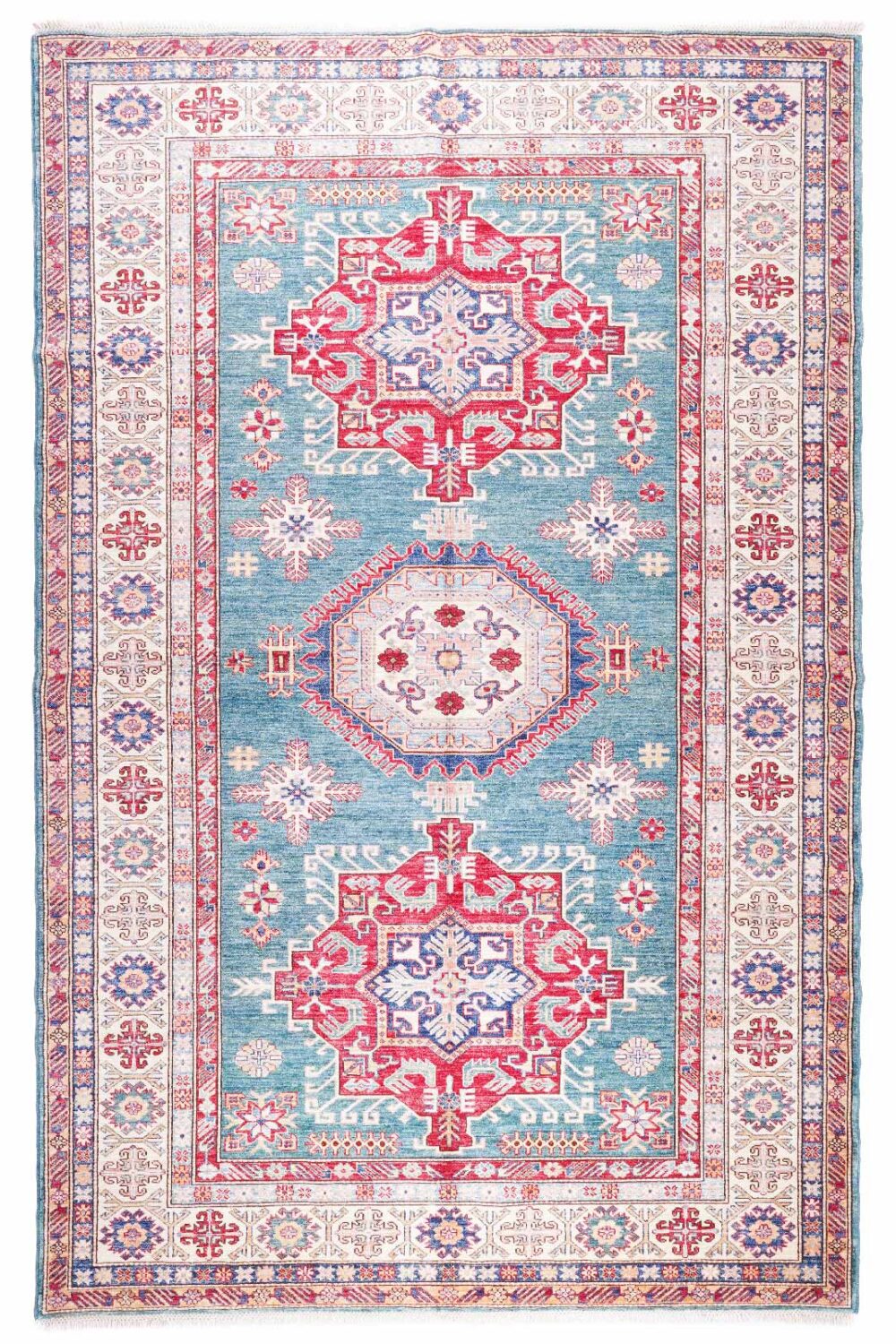 Traditional Sherwan Light Blue and Beige Rug - 10x6.6 ft Hand-Knotted - Rugs Turkey