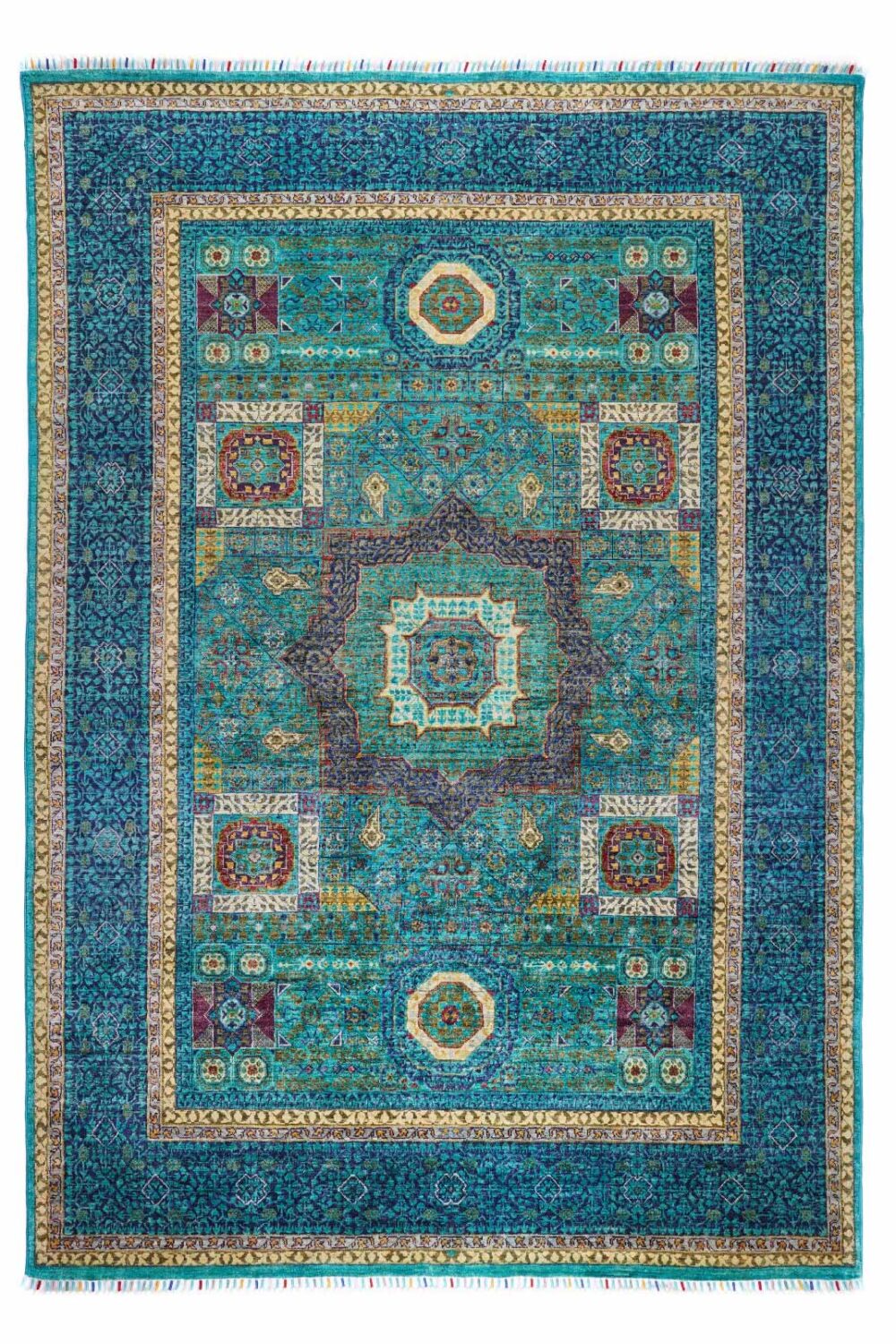 Traditional Style Blue Green Rug 7.9x5.5 ft Hand-Knotted Memluk - Rugs Turkey