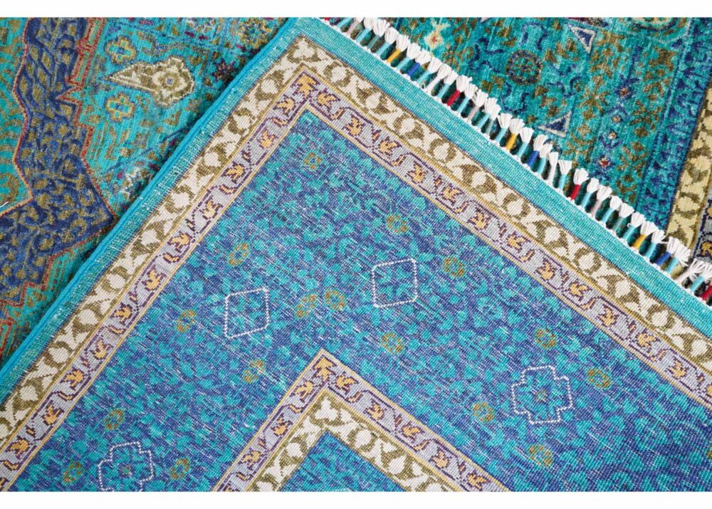 Traditional Style Blue Green Rug 7.9x5.5 ft Hand-Knotted Memluk - Rugs Turkey