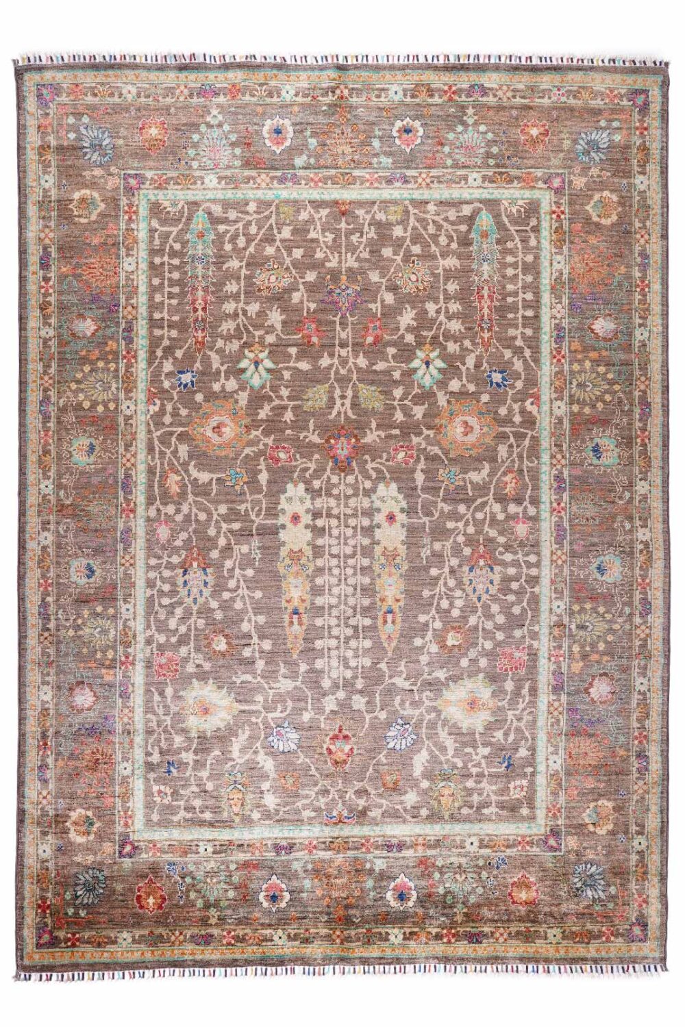 Traditional Sultani Area Rugs Brown Beige 7.7x5.7 ft Hand-Knotted - Rugs Turkey