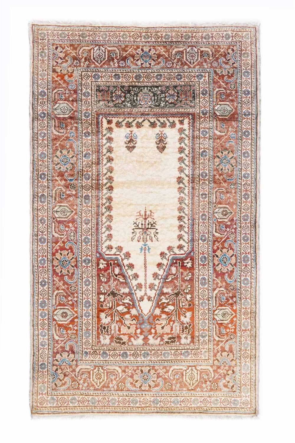 Vintage Kayseri Flos Traditional Beige Orange Rug 4.6x2.7 ft Oriental - Rugs Turkey